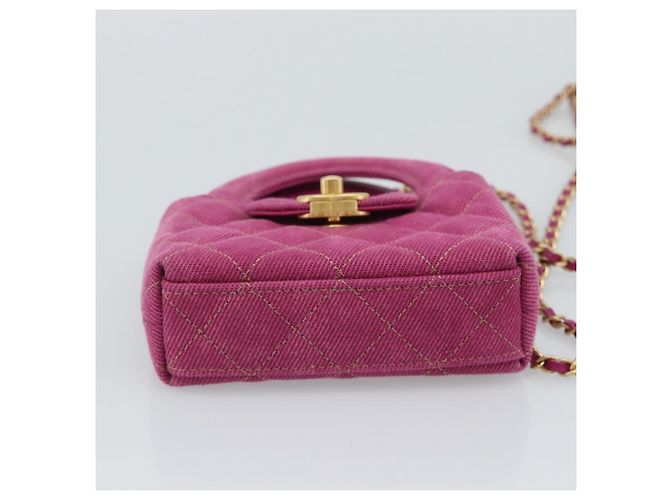 CHANEL Matelasse Chain Shoulder Pouch Canvas 2way Pink Gold CC Auth 195334V Rosa D'oro - vista 9