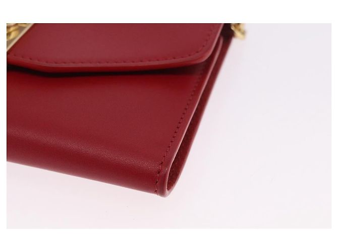 Céline Portafoglio a catena CELINE in pelle rossa e oro Auth 196822M Rosso D'oro - vista 11