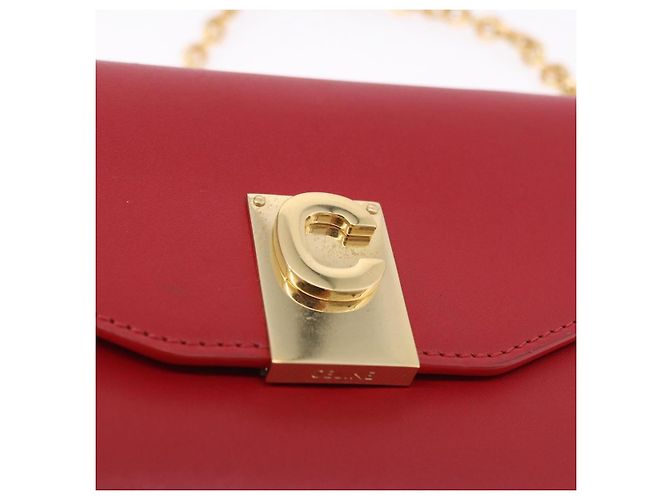Céline Portafoglio a catena CELINE in pelle rossa e oro Auth 196822M Rosso D'oro - vista 14