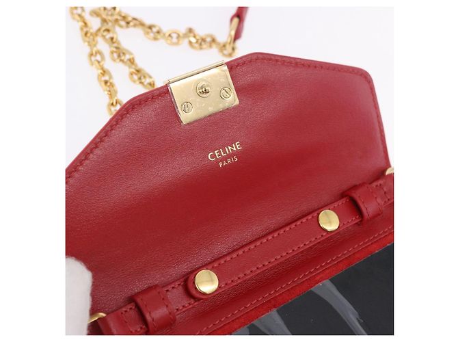Céline Portafoglio a catena CELINE in pelle rossa e oro Auth 196822M Rosso D'oro - vista 16