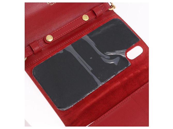 Céline Portafoglio a catena CELINE in pelle rossa e oro Auth 196822M Rosso D'oro - vista 17