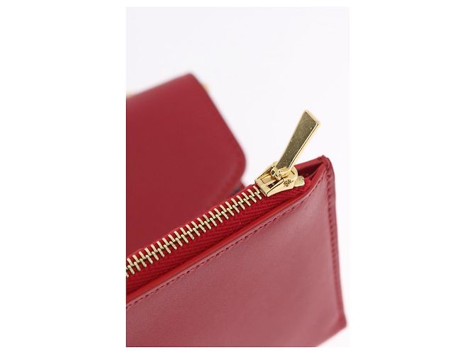 Céline Portafoglio a catena CELINE in pelle rossa e oro Auth 196822M Rosso D'oro - vista 19