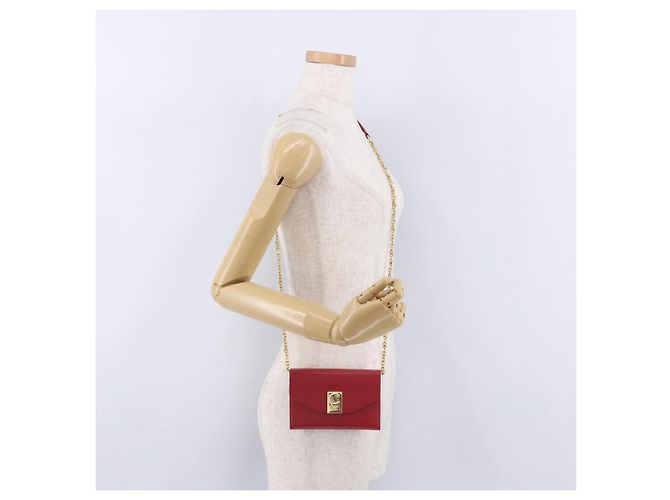 Céline Portafoglio a catena CELINE in pelle rossa e oro Auth 196822M Rosso D'oro - vista 22