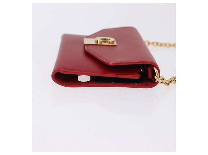 Céline Portafoglio a catena CELINE in pelle rossa e oro Auth 196822M Rosso D'oro - vista 4