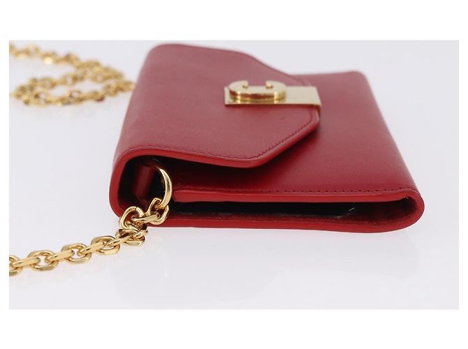 Céline Portafoglio a catena CELINE in pelle rossa e oro Auth 196822M Rosso D'oro - vista 5