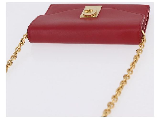 Céline Portafoglio a catena CELINE in pelle rossa e oro Auth 196822M Rosso D'oro - vista 6