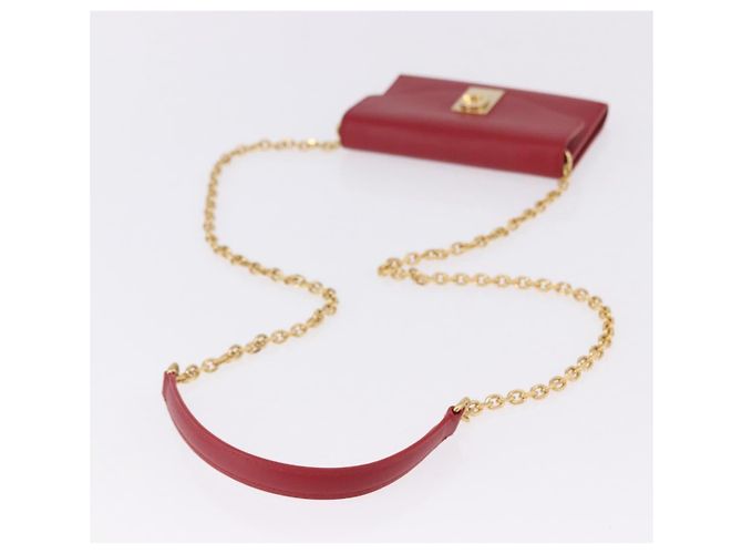 Céline Portafoglio a catena CELINE in pelle rossa e oro Auth 196822M Rosso D'oro - vista 7