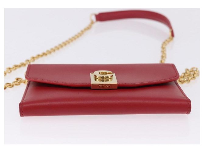 Céline Portafoglio a catena CELINE in pelle rossa e oro Auth 196822M Rosso D'oro - vista 9