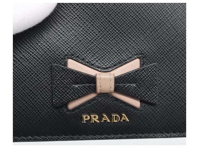 Saffiano Cartera bifold PRADA de piel Safiano Negro Oro Auth bs36713A Dorado - vista 12