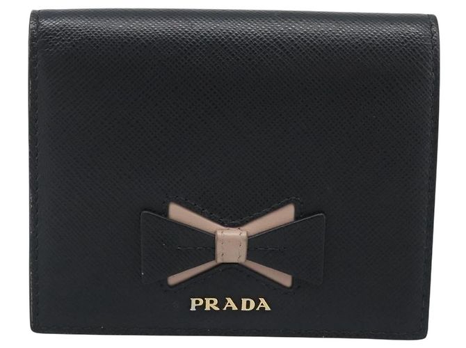 Saffiano Cartera bifold PRADA de piel Safiano Negro Oro Auth bs36713A Dorado - vista 2