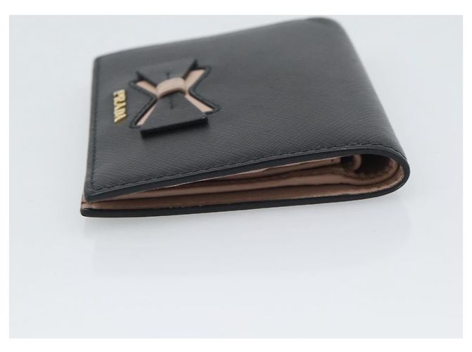 Saffiano Cartera bifold PRADA de piel Safiano Negro Oro Auth bs36713A Dorado - vista 4