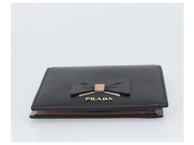 Saffiano Cartera bifold PRADA de piel Safiano Negro Oro Auth bs36713A Dorado - vista 7