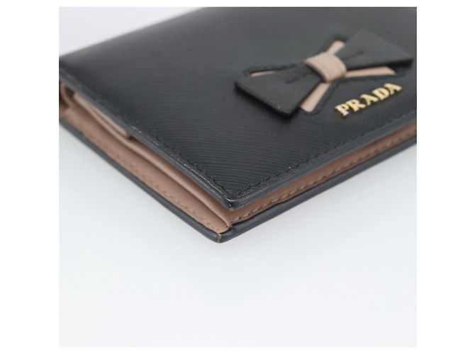 Saffiano Cartera bifold PRADA de piel Safiano Negro Oro Auth bs36713A Dorado - vista 9