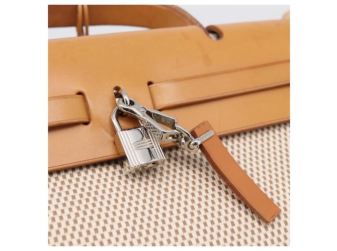 Hermès HERMES Herbag Ad PM Rucksack Canvas Leder Beige Silver Auth ka5642V Silber - Ansicht 16