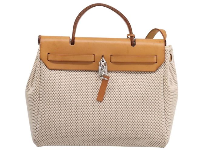 Hermès HERMES Herbag Ad PM Rucksack Canvas Leder Beige Silver Auth ka5642V Silber - Ansicht 3