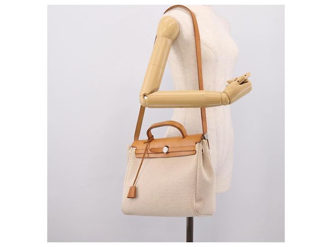 Hermès HERMES Herbag Ad PM Rucksack Canvas Leder Beige Silver Auth ka5642V Silber - Ansicht 30