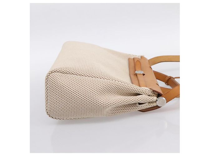 Hermès HERMES Herbag Ad PM Rucksack Canvas Leder Beige Silver Auth ka5642V Silber - Ansicht 5