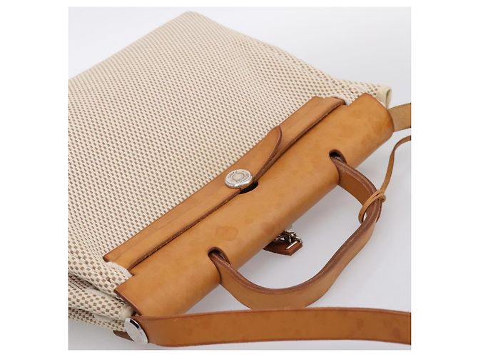 Hermès HERMES Herbag Ad PM Rucksack Canvas Leder Beige Silver Auth ka5642V Silber - Ansicht 6