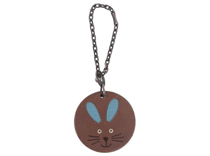 Hermès HERMES Rabbit Key Holder Leather Brown Blue Auth 196489 - view 2