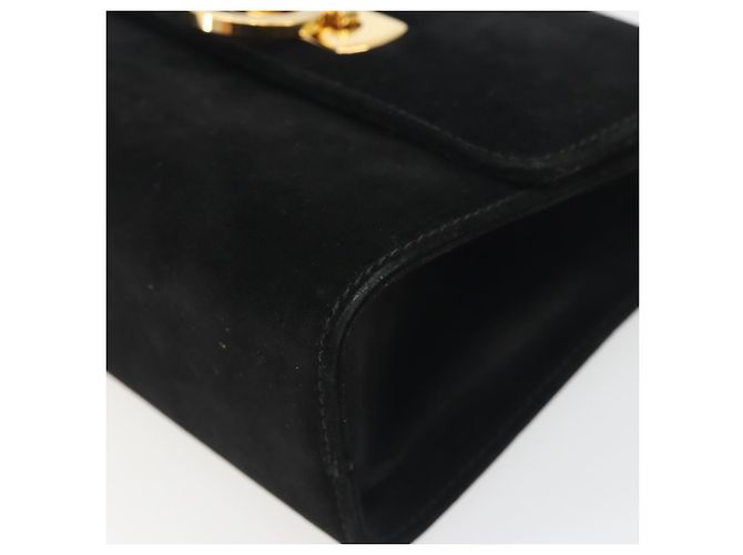 Borsa a tracolla Salvatore Ferragamo Gancini in camoscio nero e oro Auth 194354A D'oro - vista 10