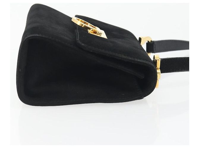 Borsa a tracolla Salvatore Ferragamo Gancini in camoscio nero e oro Auth 194354A D'oro - vista 4