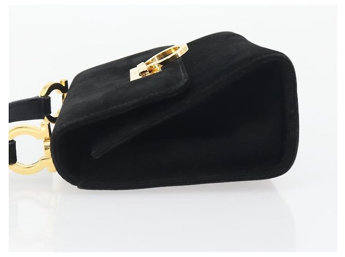 Borsa a tracolla Salvatore Ferragamo Gancini in camoscio nero e oro Auth 194354A D'oro - vista 5