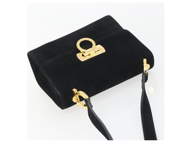 Borsa a tracolla Salvatore Ferragamo Gancini in camoscio nero e oro Auth 194354A D'oro - vista 6