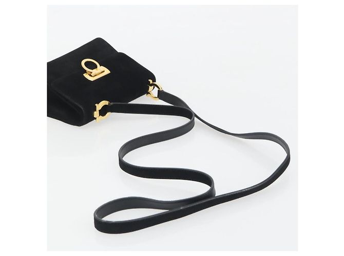 Borsa a tracolla Salvatore Ferragamo Gancini in camoscio nero e oro Auth 194354A D'oro - vista 7