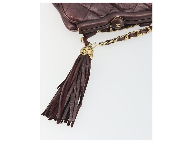 CHANEL Matelasse Gürteltasche Lammleder Bordeaux Gold CC Auth bs36614A Golden - Ansicht 14