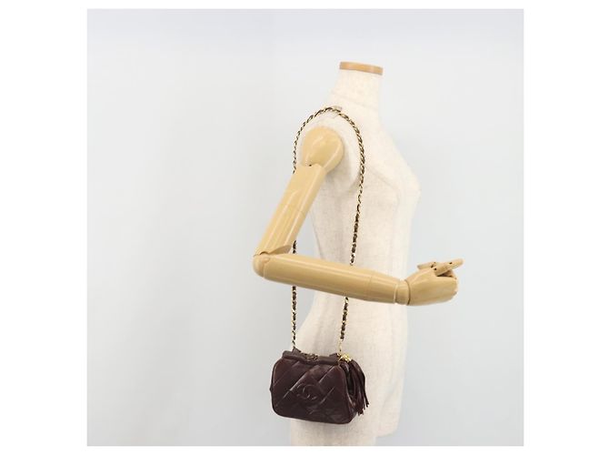 CHANEL Matelasse Gürteltasche Lammleder Bordeaux Gold CC Auth bs36614A Golden - Ansicht 24