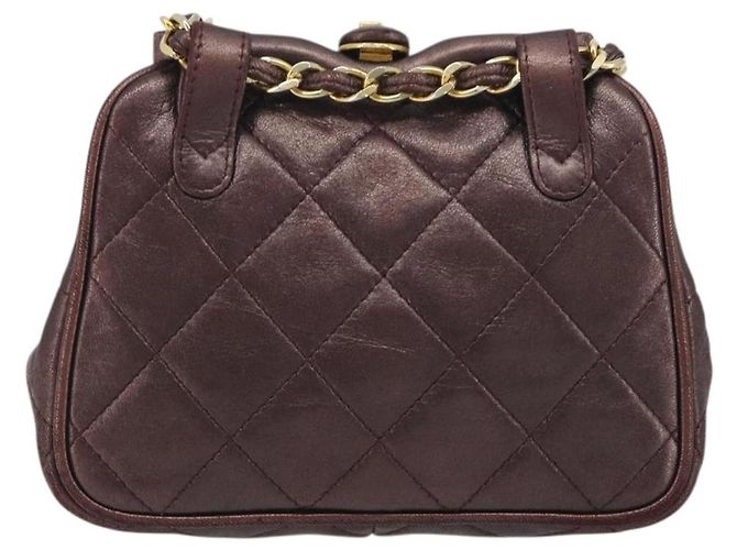 CHANEL Matelasse Gürteltasche Lammleder Bordeaux Gold CC Auth bs36614A Golden - Ansicht 3