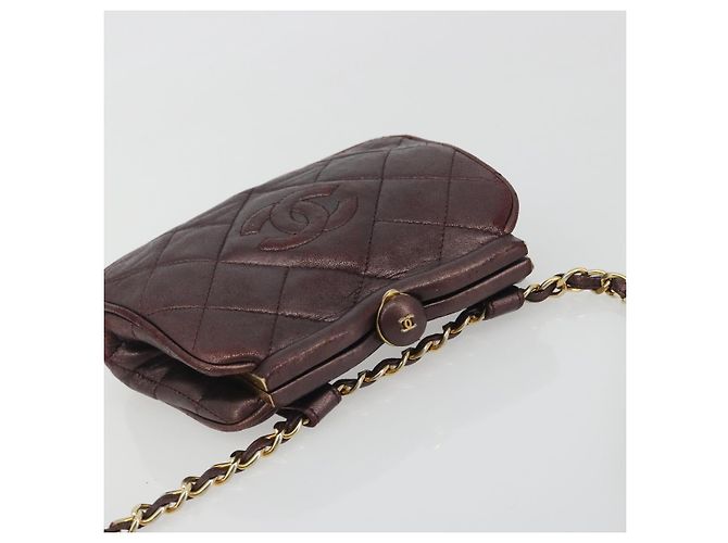 CHANEL Matelasse Gürteltasche Lammleder Bordeaux Gold CC Auth bs36614A Golden - Ansicht 6