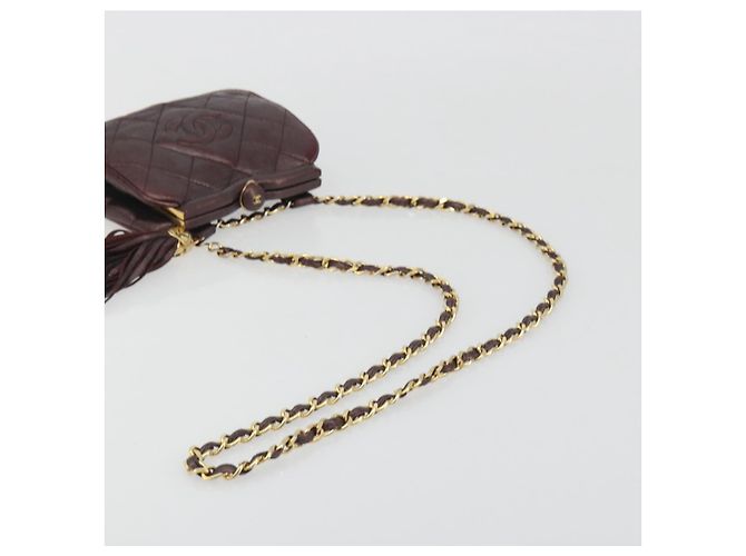 CHANEL Matelasse Gürteltasche Lammleder Bordeaux Gold CC Auth bs36614A Golden - Ansicht 7