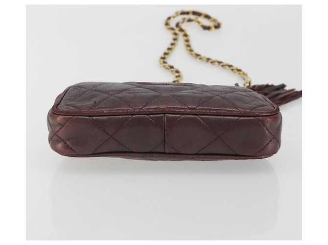 CHANEL Matelasse Gürteltasche Lammleder Bordeaux Gold CC Auth bs36614A Golden - Ansicht 9