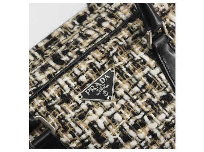 Borsa Boston PRADA Tweed Nero Argento Auth 195598V - vista 14