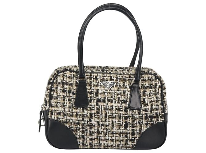 Borsa Boston PRADA Tweed Nero Argento Auth 195598V - vista 2
