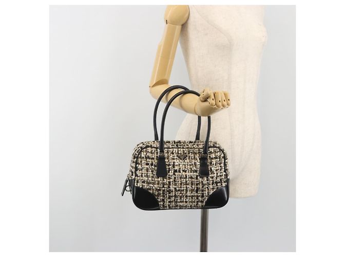Borsa Boston PRADA Tweed Nero Argento Auth 195598V - vista 24