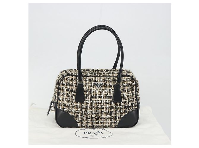 Borsa Boston PRADA Tweed Nero Argento Auth 195598V - vista 25