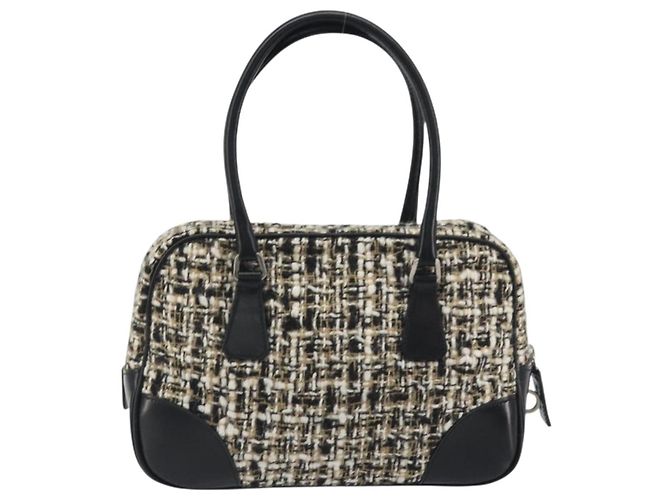 Borsa Boston PRADA Tweed Nero Argento Auth 195598V - vista 3