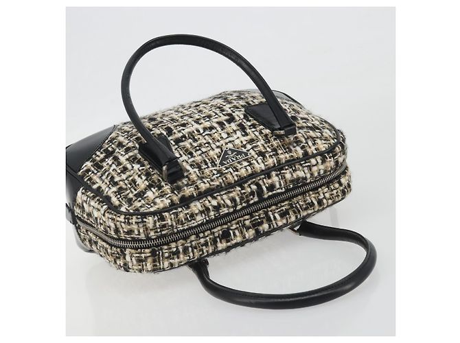 Borsa Boston PRADA Tweed Nero Argento Auth 195598V - vista 6