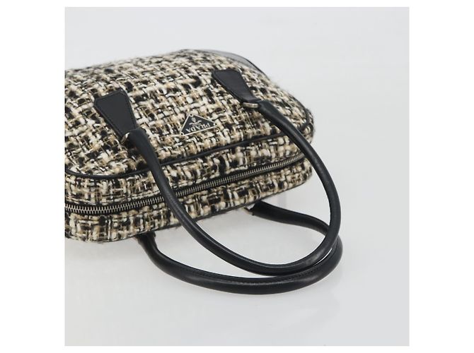 Borsa Boston PRADA Tweed Nero Argento Auth 195598V - vista 7