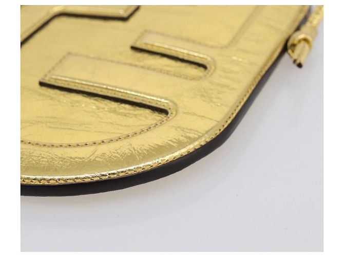 FENDI Olock Phone Holder Shoulder Pouch Leather Gold Auth 196474A D'oro - vista 10