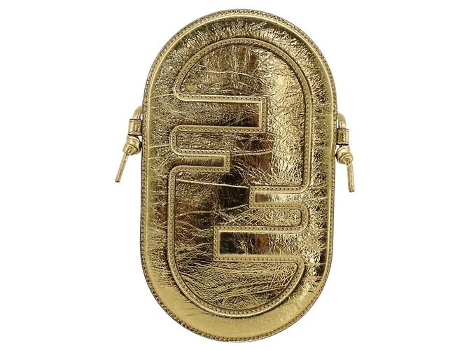 FENDI Olock Phone Holder Shoulder Pouch Leather Gold Auth 196474A D'oro - vista 2