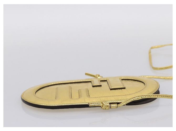 FENDI Olock Phone Holder Shoulder Pouch Leather Gold Auth 196474A D'oro - vista 5