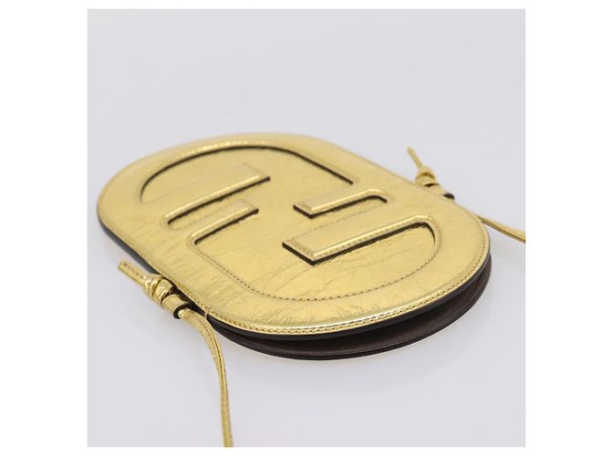 FENDI Olock Phone Holder Shoulder Pouch Leather Gold Auth 196474A D'oro - vista 6