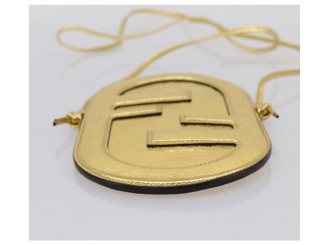 FENDI Olock Phone Holder Shoulder Pouch Leather Gold Auth 196474A D'oro - vista 9