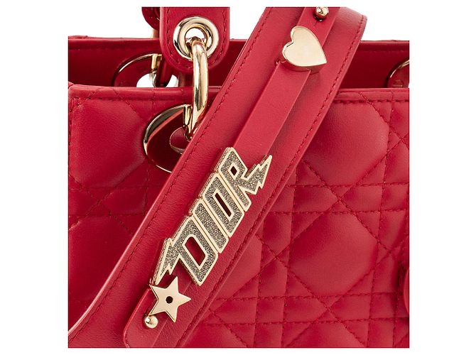 DIOR - Borsa a tracolla Lady Dior My ABCDior small in pelle liscia rossa Rosso - vista 6