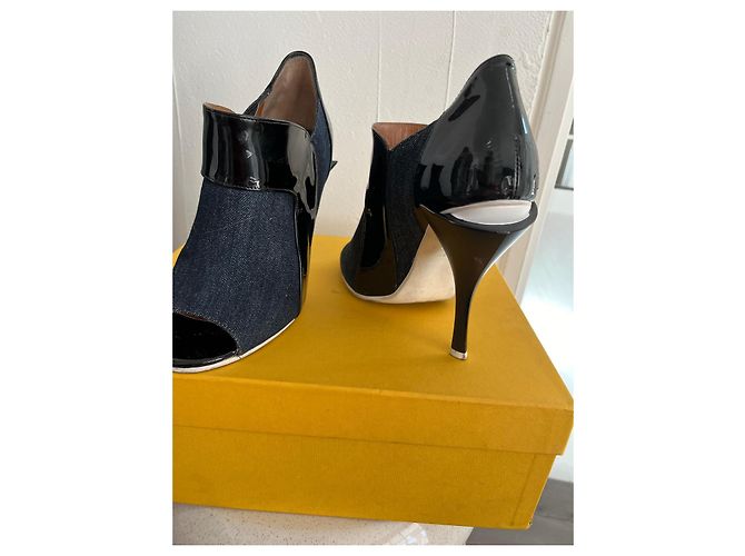 Stivaletti Fendi in denim e pelle verniciata nera Nero Blu - vista 4
