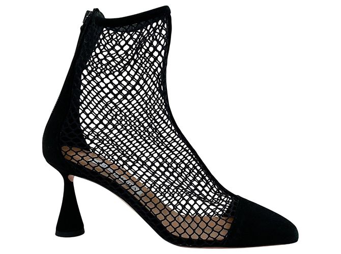 Aquazzura Black Suede / Net Amore 75 Booties Noir - vue 2