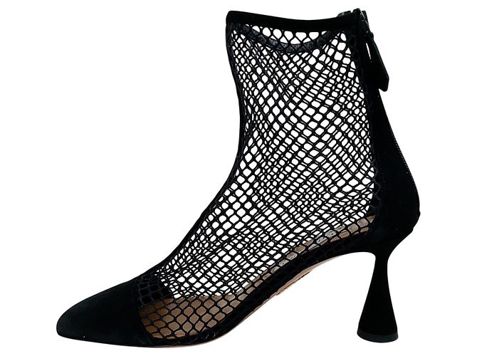 Aquazzura Black Suede / Net Amore 75 Booties Noir - vue 3